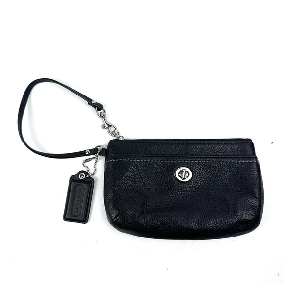 Coach Park Wristlet Black Leather Clutch Large Hangtag Wallet Night Out - Picture 1 of 9
